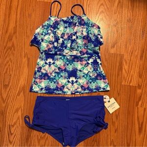NWT Arizona Jean Company Blue and Green boy short Tankini Bikini size S